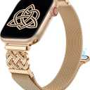BEEXI Stainless Steel Magnetic Loop Compatible with Apple Watch Band 42/41/40/38mm Women Mesh Celtic Knot Dressy Strap for iWatch Series 11/10/9/8/7/6/5/4/3/2/1/Ultra(1/2/3)/SE(1/2/3), Rose Gold