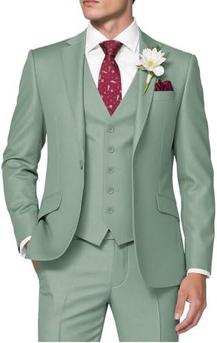 HUUTOE Men's 3 Piece Suits Slim Fit Prom Suits for Men Wedding Dress Suit Summer Blazer Jacket Vest Pants Tuxedo Set, 6XL