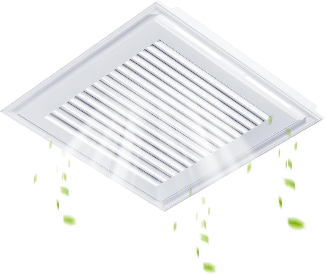 Baquler 1 Pc 12 x 12 Inch Bathroom Exhaust Fan Cover with Spring White Square Ceiling or Wall Mounted Exhaust Fan Ceiling Grille Air Diffuser Diverter Ventilation Hood Replacement Accessories