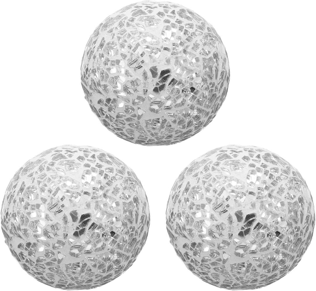 UXCELL 3 Pcs Decorative Glass Orbs 2.36 Inch Centerpiece Balls for Decor, Silver White