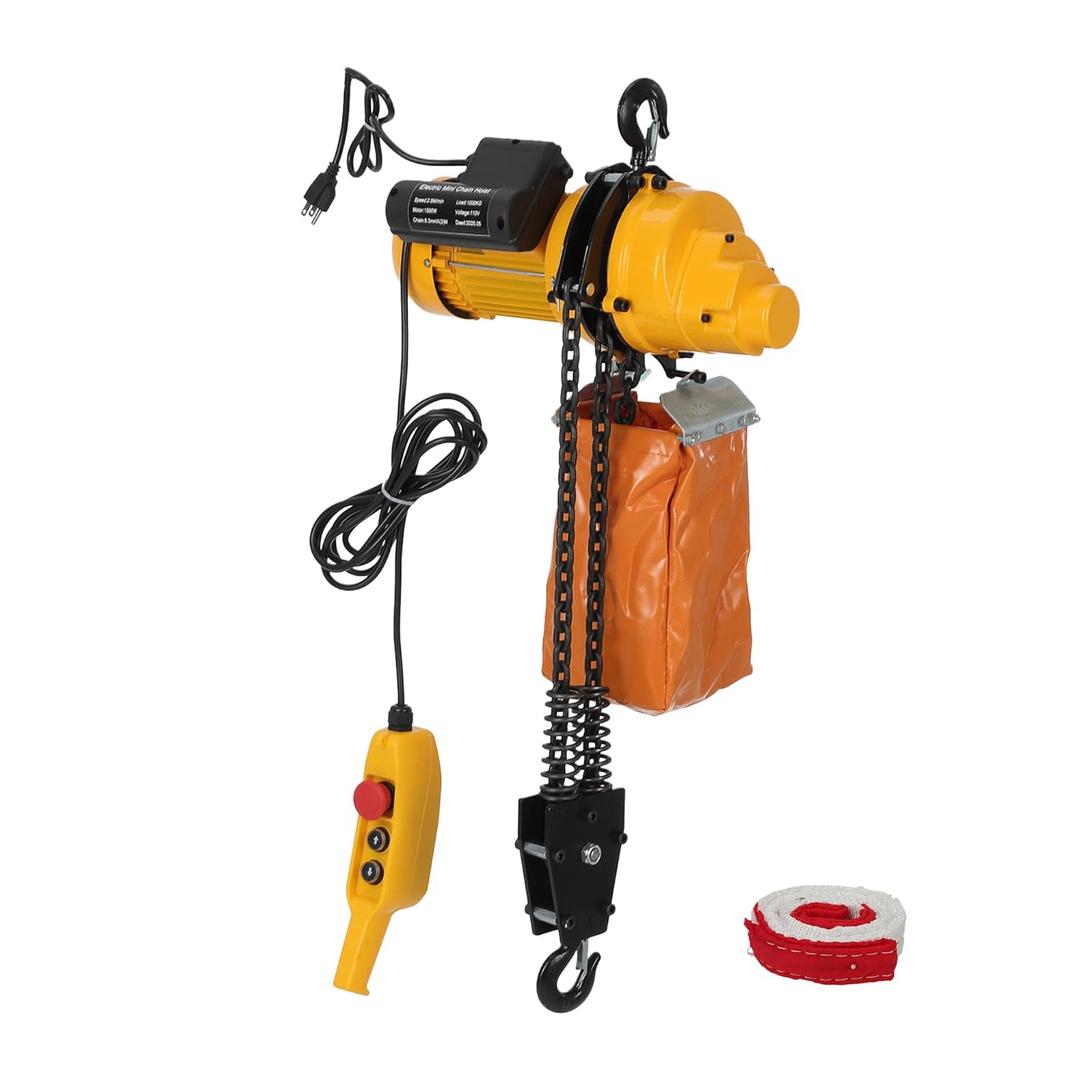 Electric Chain Hoist 2200Lbs 15Ft Lift Height Single Phase Overhead Crane Hoist, Grade Carburized Double Chain Hoist with Two 360 Rotatable Hook for Garage Ceiling (0.5Ton, 110v)