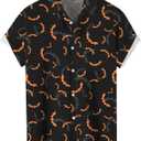 WHO IN SHOP Men's Halloween Shirts Cute Scary Horror Short Sleeve Button Up Shirt (X-Large)