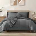 Monbix Queen Comforter Set - 7 Pieces Grey Bed in a Bag Queen Bedding Sets with Comforters, All Seasons Down Alternative Comforter Bed Set with Sheets,Pillowcases & Shams