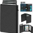 GAOCHALE Wallet for Men Pop up Card Holder, Smart, Slim, Minimalist Design for Front Pocket, Premium RFID Blocking, 10-14 Card Capacity | ID Window | Cash Slot(Carbon)