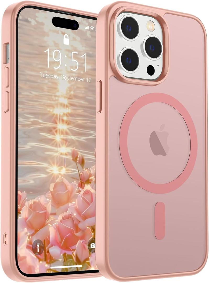 SUPFINE Magnetic for iPhone 14 Pro Max Case (Compatible with MagSafe) (Military Grade Drop Protection) Slim Translucent Matte Shockproof with Anti-Fingerprint Phone Case,Pink