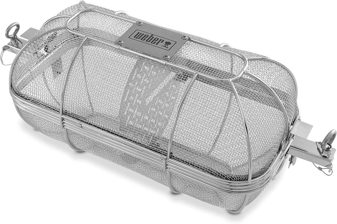 Weber Crafted Rotisserie Crisping Basket  StainlessSteel Rotisserie Basket with Removable Divider for Even Crisping