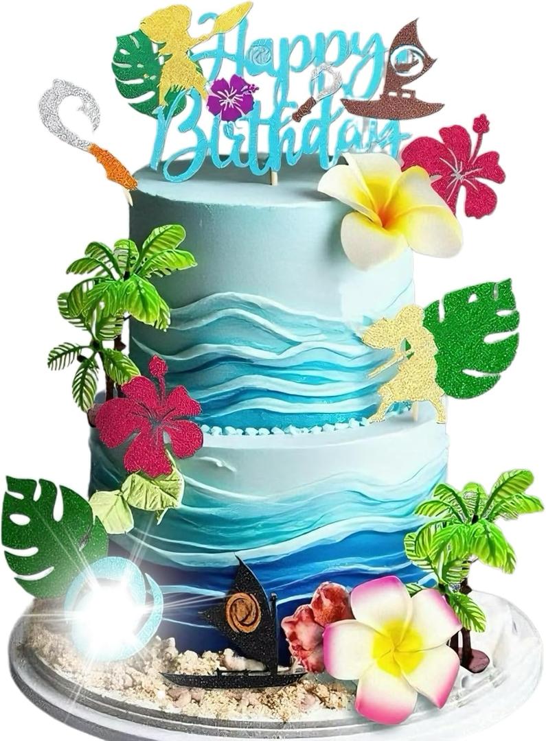 Mo Cake Topper - Baby Hawaii Birthday Decorations for Memorable Party - Stunning Cake & Cupcake Toppers (Blue)