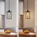 Plug in Industrial 2 Pack Farmhouse Pendant Light, Mini Cage Pendant Lighting in Black Finish with Crystal, Adjustable Length Hanging Light Fixture for Hallway, Bedroom, Living Room, Kitchen