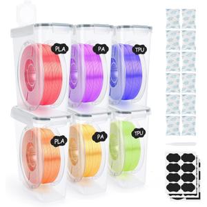 Filament Storage Box Kit- 6 Pack Filament Container with Desiccant & Reusable Label for 3D Printing Filaments Storage Box Sealing and Protection Waterproof and Dustproof 4.0L