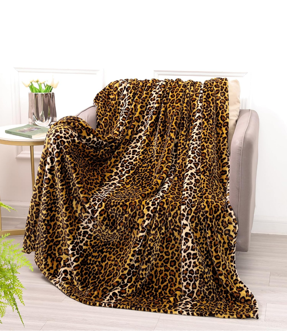 Bnuitland Leopard Print Fleece Flannel Throw Blanket, 300 GSM Double Sided Fuzzy Fluffy Throw for Bed Sofa Couch Travel, Super Soft Lightweight Cheetah Print Blanket for Kids/Baby/Pets, 50×40 inch