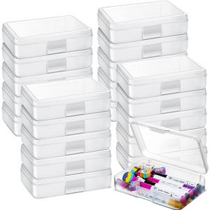 Zhehao 20 Pack 8''x5.5''x2'' Large Clear Pencil Boxes for School Bulk Plastic Pencil Case with Lid Stackable Crayon Storage Box Organizer for Kids School Supplies Classroom Stationery(White)