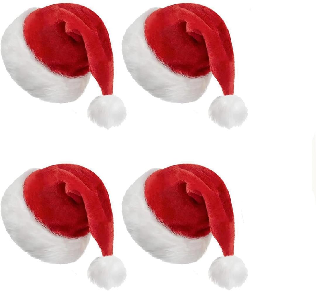 AIHANCH Plush Santa Hat Adult, Unisex Christmas Hat, Extra Thicken Velvet Santa Hats for Christmas Party Supplies (Red-4 Pack)