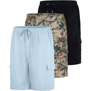 Real Essentials 3 Pack: Boys Swim Trunks with Pockets Swimsuit with Mesh Lining UPF 50