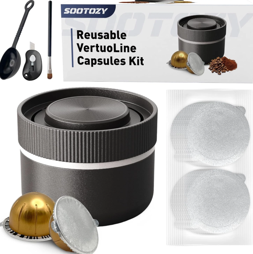 Reusable Pods Kit for Nespresso Vertuo, Refillable Coffee Pods with 100Pcs Alumi