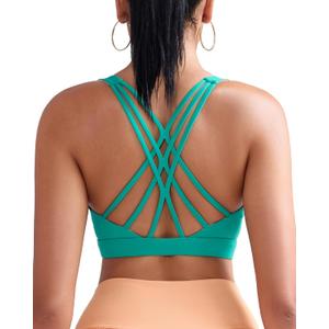RUNNING GIRL Sports Bras for Women Medium Support, Criss-Cross Strappy Sports Bra Workout Yoga Bra with Removable Cups (Green, XL)