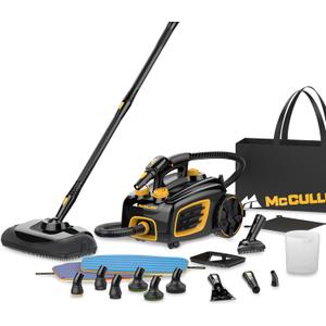 McCulloch Canister Steam Cleaner MC1375, 90 Minute Runtime, 20 Accessories: Jet Nozzle, Brushes, & More - Built for Home, Tile, Grout, Carpet, Furniture, Car Detailing, & Commercial Deep Cleaning