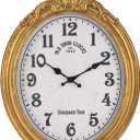 NIKKY HOME Vintage Wall Clock, European Style Decorative Clock Retro Oval Large Clock Silent Non-Ticking Elegant Home Decor Gold Wall Clocks Battery Operated for Living Room Bedroom (Medium)