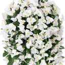 INSPRING Artificial Bougainvillea Faux Flowers Plants Baskets for Outdoor Outside Decoration, 3PCS Fake Silk Flowers Long Trailing Vines UV Resistant Realistic for Front Door Porch Patio (White)