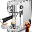 Espresso Machine with Milk Frother, 20 Bar High Pressure Professional Espresso Maker Automatic, Compact Stainless Steel Coffee Machine for Cappuccino, Latte, Gift for Coffee Lover, Dad or Mom, Silver