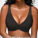 Jelly Bras for Women - S-L Wireless Deep V No Underwire Bralette with Support - Seamless Comfortable Padded T-Shirt Bra (Black, L)