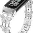 Alociaga Bling Metal Band Compatible with Fitbit Charge 6/ Charge 5 for Women, Dressy Bracelet Jewelry Watch Band for Fitbit Charge 6 Fitness & Health Tracker