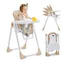 Folding High Chair for Baby, Adjustable Height, 5 Reclining Positions and Removable Tray - Children's High Chair for Up to 36 Months, 5 Point Harness, Easy to Clean, Champagne