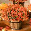 Waipfaru Fall Flowers Artificial for Decoration, 24 Bundles Fake Fall Flowers, UV Resistant Artificial Petunias Plants for Outdoors, Home Decor Planter Porch Decoration, Pot Not Include, Orange