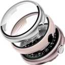 SOLOLUP 3 Pack PC Case Compatible With Google Pixel Watch 4 Screen Protector 41mm Men Women,All-Round Hard PC Protective With HD Tempered Glass Face Bumper Cover for Google Watch 4 Case (2025) 41 mm (03-Rose pink/Pink sand/silver)