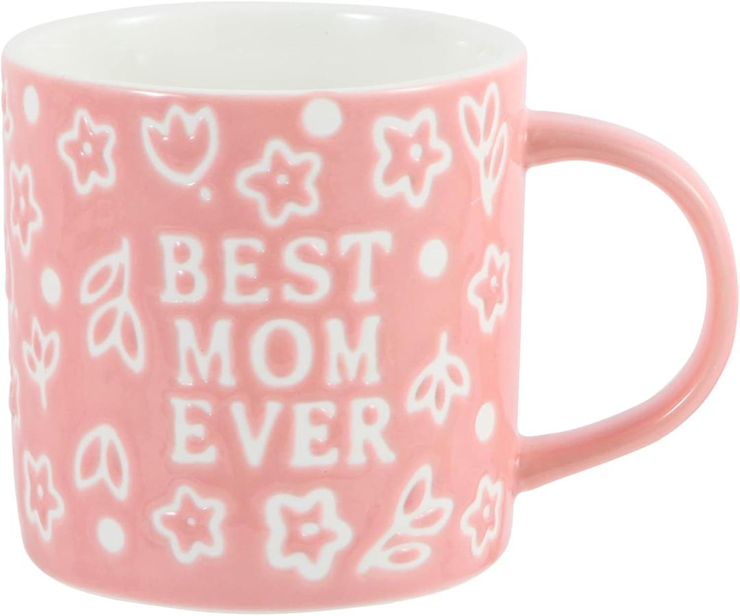 Mothers Day Gifts - Best Mom Ever Mug Gifts for Mom - Floral Embossed Pattern Ceramic Coffee Mug 13.5OZ