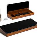 Desktop Black Glass Dry Erase Board with Wood Organizers for Small Office Supplies, Desk Whiteboard with Drawer for Home Office Cubicle, Accessories Included, Yeoux