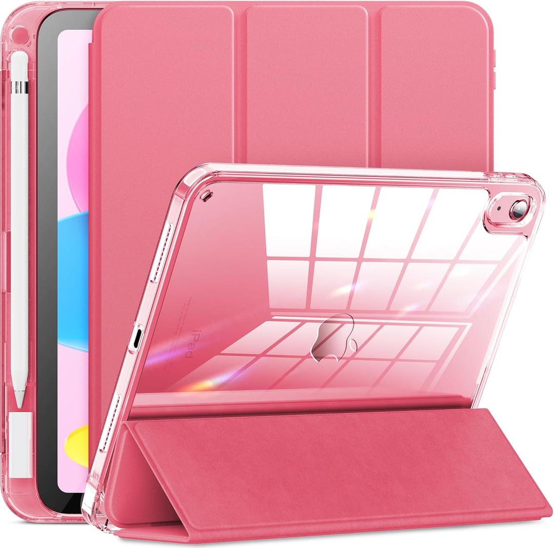 INFILAND Compatible with iPad (A16) 11th Generation 11 Inch 2025 Case, iPad 10th Generation Case 2022 10.9 Inch 2022, Crystal Clear with Slot for Pencil & Charging Adapter, Rose Pink (Watermelon Red)