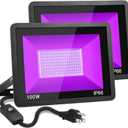 100W Black Light, 2Pack Indoor Outdoor Blacklight with Plug and Switch, Ip66 Waterproof, 365 NM UV Light for Glow Neon Party, Body Painting, Fluorescent Tapestry