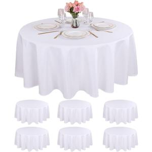 Kesfey 6 Packs Round Tablecloth 108 Inches White Polyester Table Cloths Stain and Wrinkle Resistant Tablecloths for Round Tables Washable Circle Fabric Tablecovers for Wedding Camping Banquet Parties