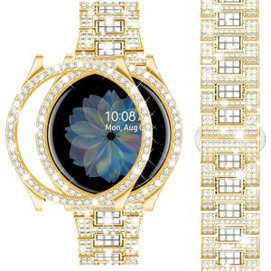 SUPOIX Band with Case ONLY Compatible for Samsung Galaxy Watch 6 40mm, 20mm Women Full Sparking Replacement Strap & PC Protective Bumper Face Cover for Galaxy Watch 6 40mm (Gold, 40mm)