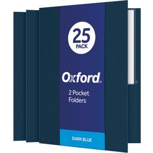 Oxford Twin-Pocket Folders, Textured Paper, Letter Size, Dark Blue, Holds 100 Sheets, Box of 25 (57538EE)