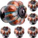 OLAYA Drawer Knob Ceramic Knob Cabinet Knobs 6 Pcs Drawer Pull Glazed Ceramic Knobs with Pumpkin Shape for Decor Door Pull Handle for Vintage Cabinet Drawers, Closets, Cupboard (Blue)