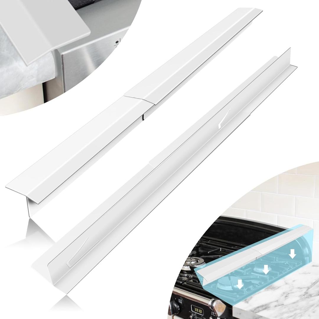 16.5"-33" Stove Counter Gap Covers, Stainless Steel Stove Guard, Cooktop Trim Kit, Stove Gap Guards, Oven Gap Filler, Heat Resistant & Effectively Protect Stove Gap Filler,White(2PCS)