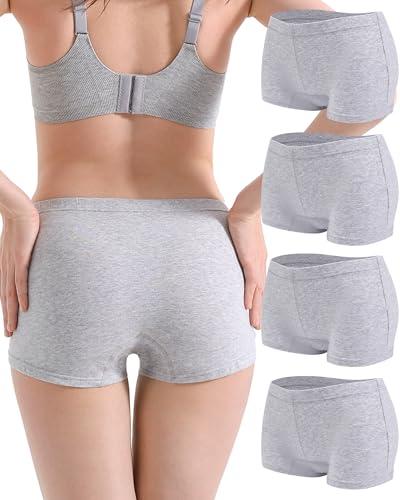 Anyball Women's Boyshorts Underwear Cotton, Full Coverage Panties, Womens Boyshort Boxer Briefs Breathable for Women 4 Pack Gray, M