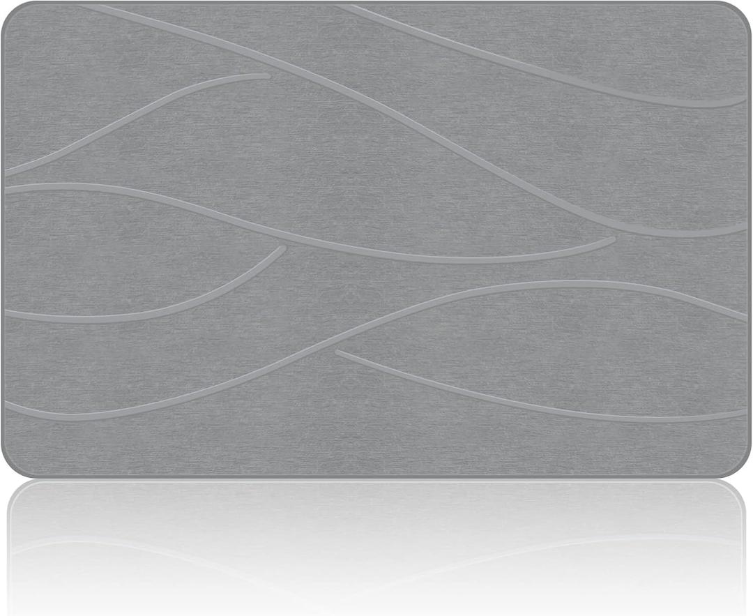 VEELOIM Stone Bath Mat Diatomaceous Earth Shower Mat Non-Slip Super Absorbent Diatomite Stone Bath Mats for Bathroom Floor Quick Drying Natural Easy to Clean(23.6''15.4" Gray)