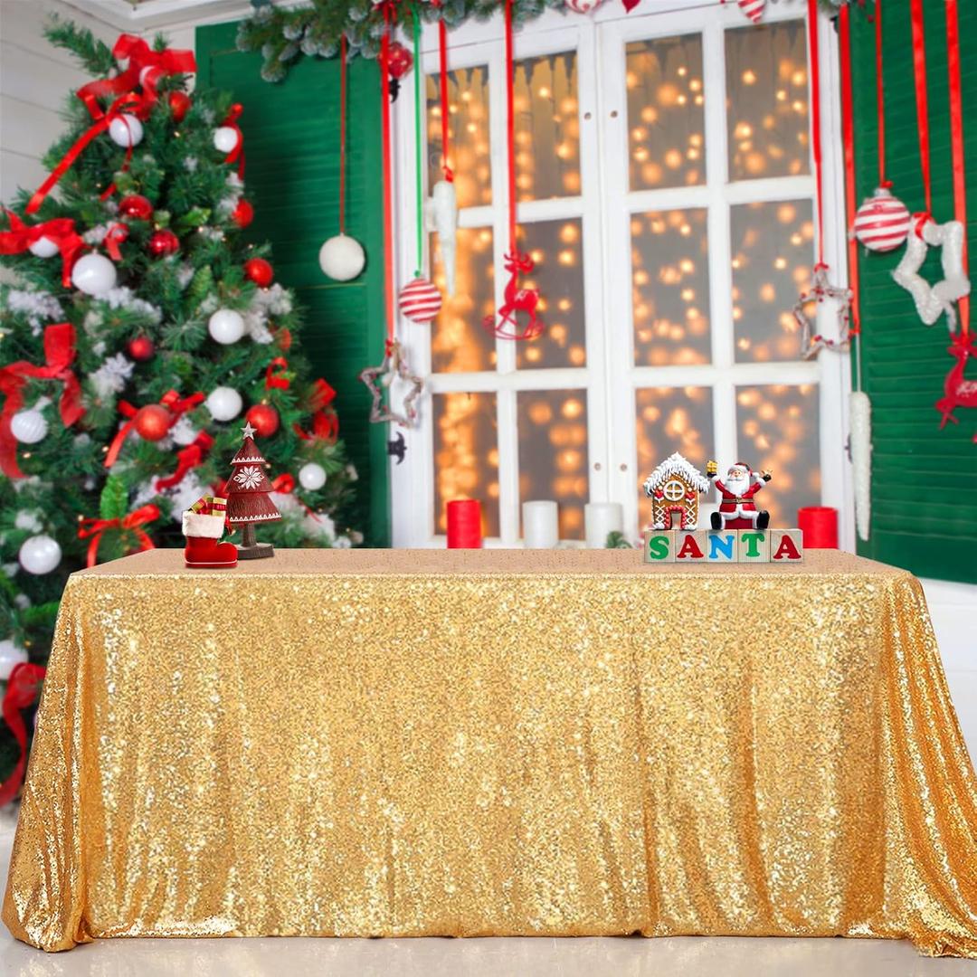 B-COOL Gold Sequin Tablecloth Birthday Table Cloths for Parties Rectangle Wedding Tablecloth Sparkly Sequin Fabric Tablecloth Christmas 90x90inches