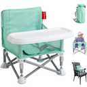 Tiny Marvels Portable Booster Seat, Foldable Baby High Chair with Removable Tray, Safety Harness & Carry Bag  for Toddlers Ages 6M-3Y, Ideal for Dining, Travel, Camping & Family Time (Green)