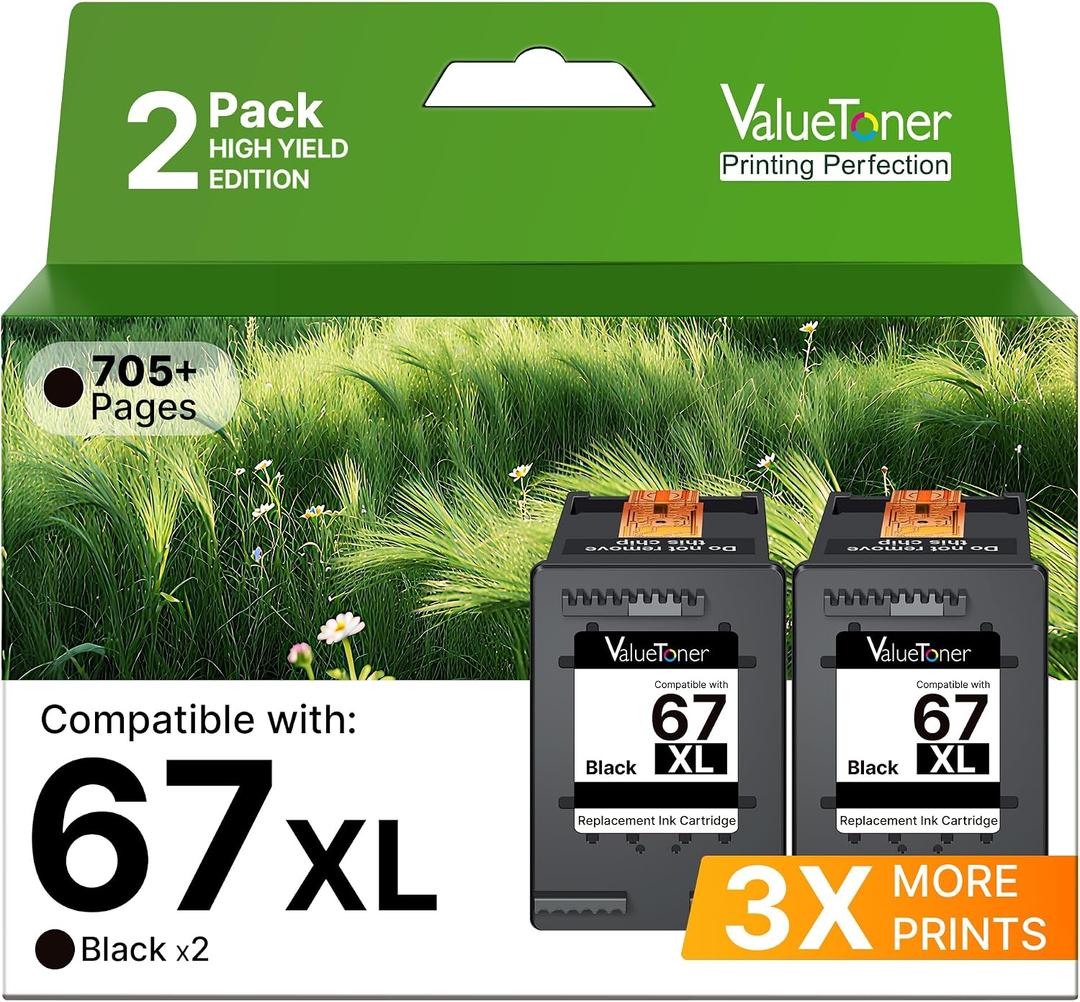 67XL Black Ink Cartridge Replacement for HP Ink 67 Black 67XL HP67XL HP67 Ink Cartridges for HP DeskJet 2855e 2827e 4227e 4255e 1255 Envy 6055 6055e 6052 6058 6075 6455 6455e 6452 6458 2-Black
