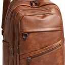 LATMAP 43L Backpack for Women Men - Vegan Leather Backpack Purse Travel Carry-on Bag College Bookbag Work fits 17" Laptop, Brown, Medium