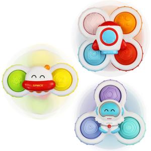 Sensory Toys for Toddlers 1-3, Suction Cup Spinning Top, Baby Gifts Idea for Boy & Girl Toddler 3pcs Suction Cup Spinner Toy for 12-18 Months (Spaceship Series)
