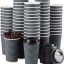 Disposable Coffee Cups with Lids and Straws - 16 oz (90 Set) Togo Hot Paper Coffee Cup with Lid To Go for Beverages Espresso Tea Insulated Reusable Cold Drinks Ripple Cups Protect Fingers From Heat