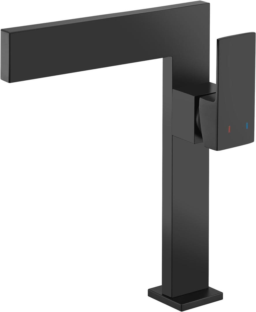 Matte Black Tall Bathroom Sink Faucet Ultra Thin Design, Single Handle Vessel Faucet for Bathroom Sink,1 Hole Lavatory Bowl Sink Faucets Solid Brass(Matte Black)