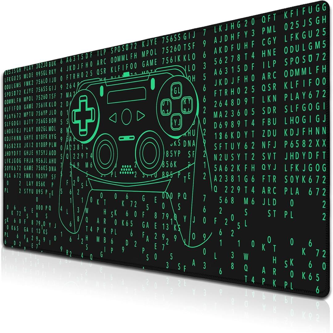 Mousepad Black Keyboard Mat Desk Mouse Pads Desk Pad Large 900X400mm Mouse Pad Non-Slip Rubber Base Waterproof with Stitched Edges 35.4 X 15.7 in for Game Office, Gamepad Pattern