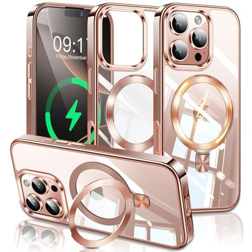 ESTPEAK Desert Titanium CD Mag-Stand Case for iPhone 16 Pro Max Case with Invisible Magnetic Ring, [Fit for MagSafe] [Never Yellowing] Top Clear Phone Case Cover for iPhone 16 ProMax 6.9"