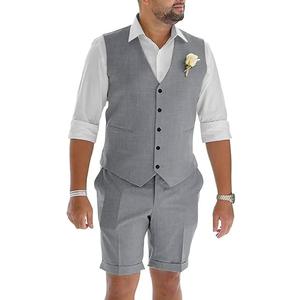Mens 2 Piece Suits Set Vest with Short Pants Summer Beach Wedding Business Shorts Slim Fit Groomsmen Suit Sets size XL, Color: Gray