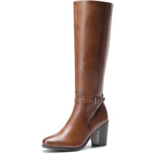 DREAM PAIRS Women's Knee-High Boots Comfortable Chunky Block Heel Riding Boots Fall Boots Pointed Toe Side Zipper Suede Tall Boots (6.5, Tan-pu)